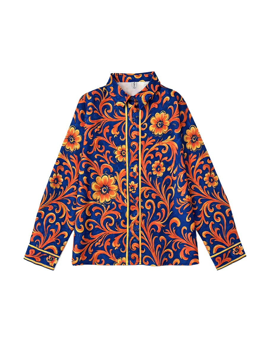 Hannah | Long Sleeve Buttoned Lapel Flower Print Blouse