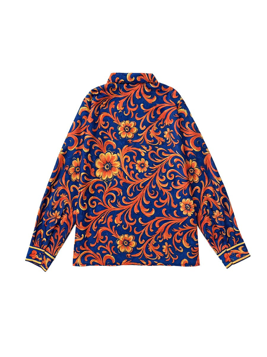 Hannah | Long Sleeve Buttoned Lapel Flower Print Blouse