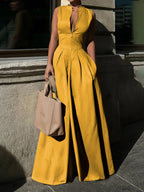 Harlow | High Waist Loose Fit V-Neck Wide Leg Jumpsuit