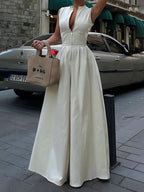 Harlow | High Waist Loose Fit V-Neck Wide Leg Jumpsuit