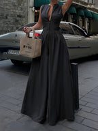 Harlow | High Waist Loose Fit V-Neck Wide Leg Jumpsuit