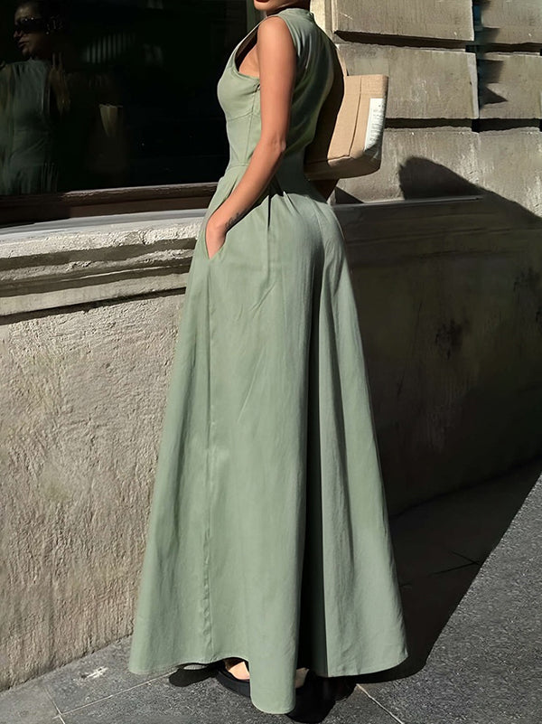 Harlow | High Waist Loose Fit V-Neck Wide Leg Jumpsuit
