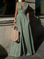 Harlow | High Waist Loose Fit V-Neck Wide Leg Jumpsuit