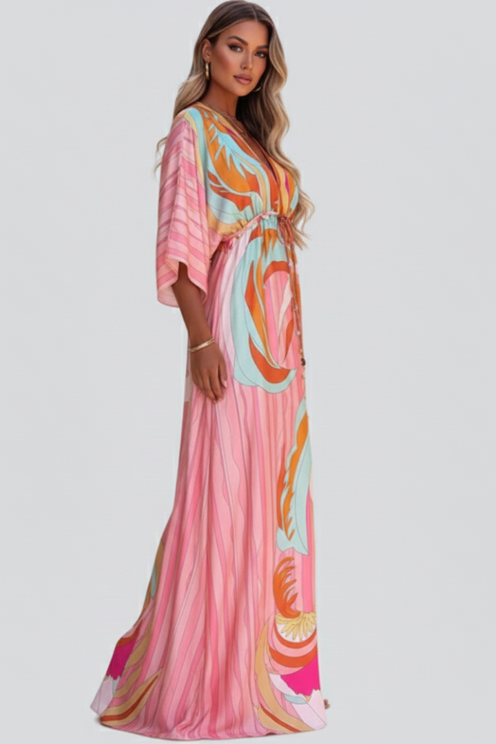 Hayden | V-Neck Belted Printed Maxi Dress