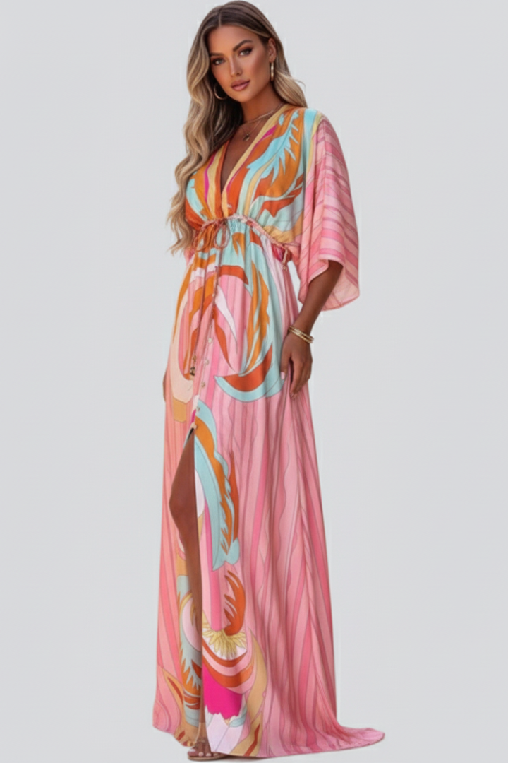 Hayden | V-Neck Belted Printed Maxi Dress