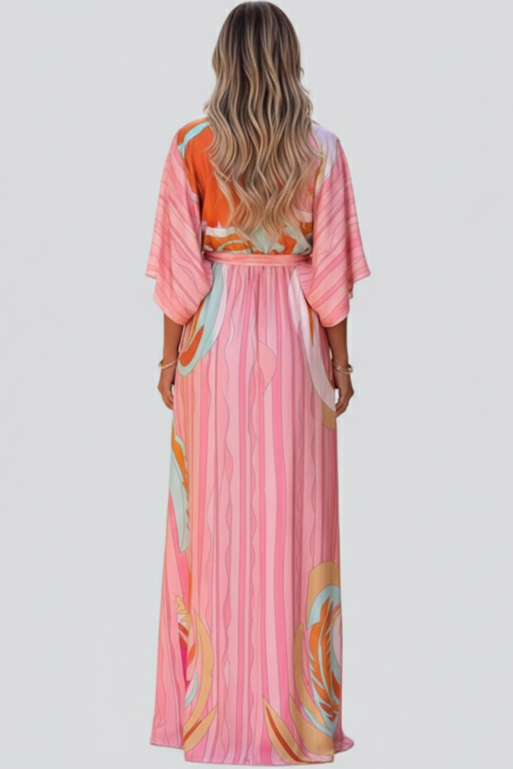 Hayden | V-Neck Belted Printed Maxi Dress