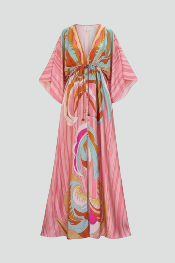 Hayden | V-Neck Belted Printed Maxi Dress