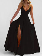 Henrietta | High Waist Pleated Split-Side Spaghetti Neck Maxi Dress
