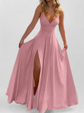 Henrietta | High Waist Pleated Split-Side Spaghetti Neck Maxi Dress
