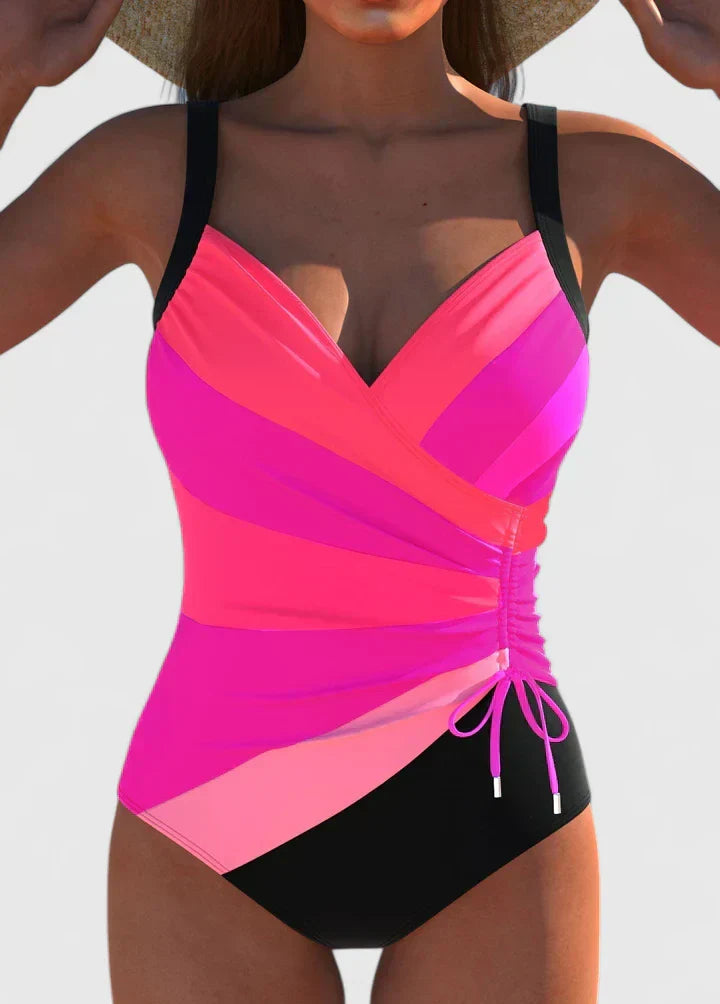 Holly | Wrap-Front Striped One-Piece Swimsuit