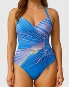Holly | Wrap-Front Striped One-Piece Swimsuit