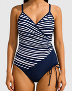 Holly | Wrap-Front Striped One-Piece Swimsuit