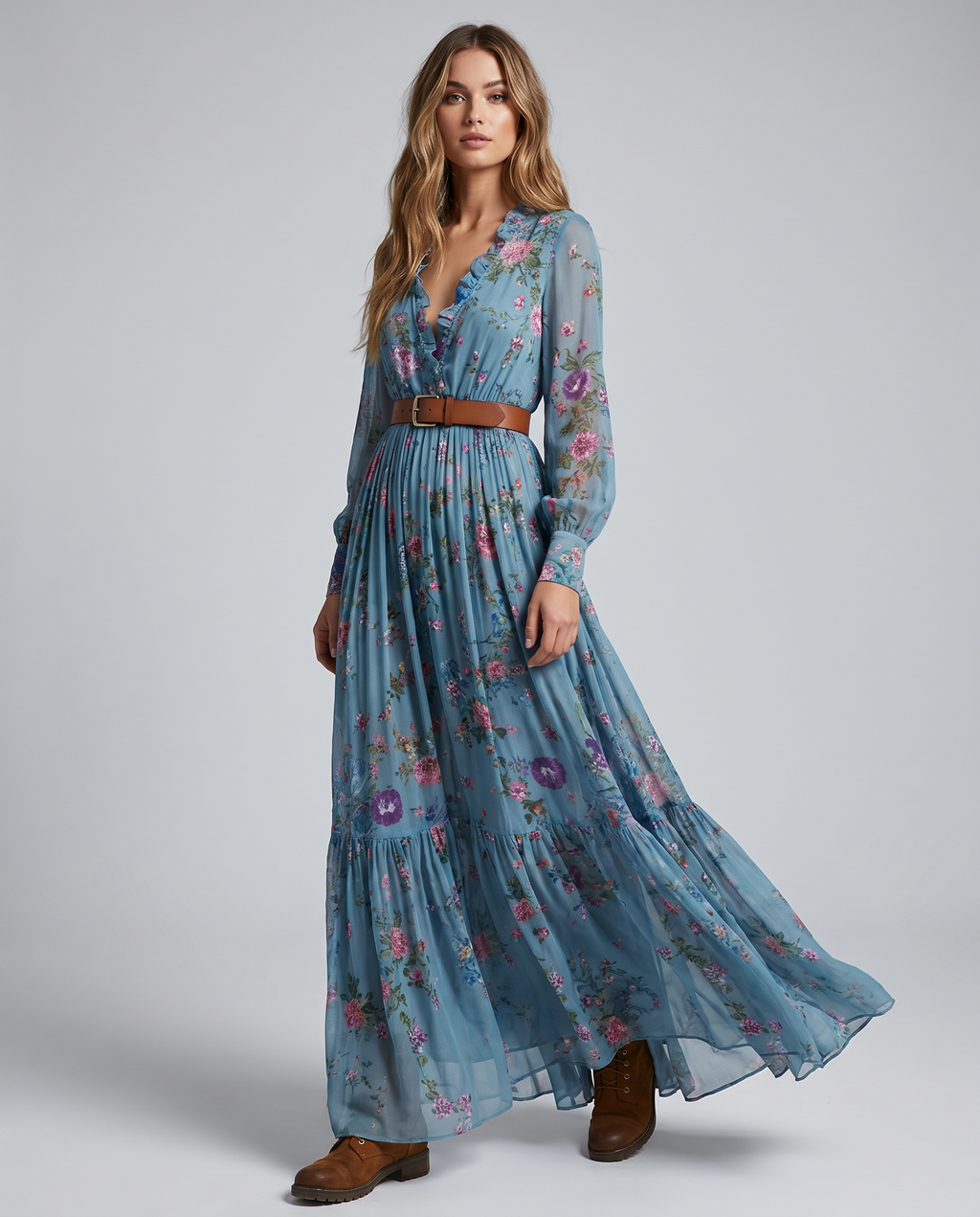 Hope | Bohemian Fit Floral Print Long Sleeve Maxi Dress