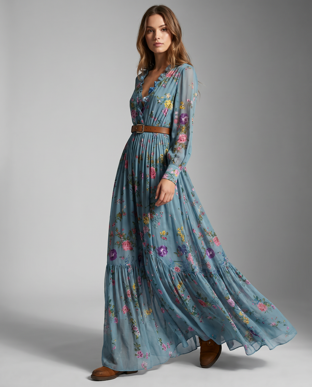 Hope | Bohemian Fit Floral Print Long Sleeve Maxi Dress