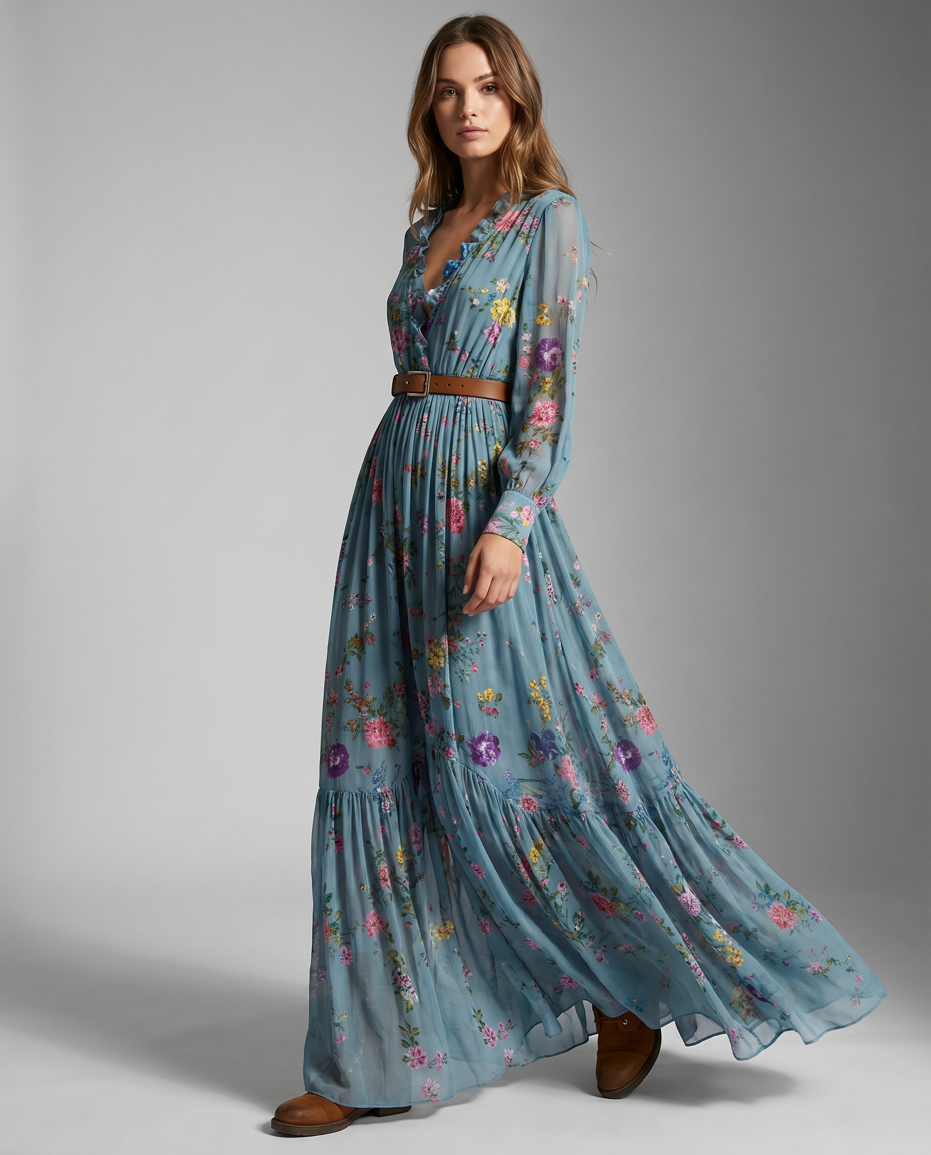 Hope | Bohemian Fit Floral Print Long Sleeve Maxi Dress
