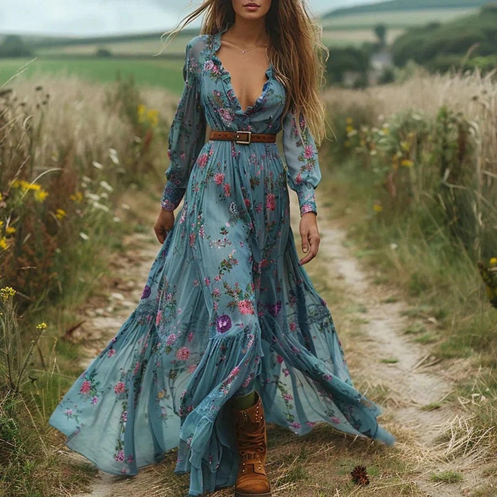 Hope | Bohemian Fit Floral Print Long Sleeve Maxi Dress