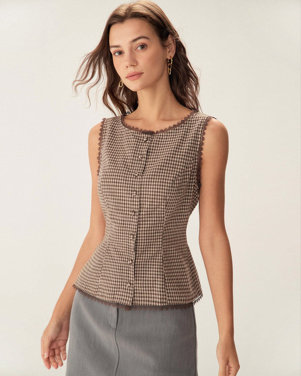 Hope | Classic Fit Brown Plaid Single Breasted Vest