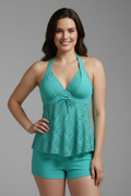 Ingrid | V-Neck Lace Overlay Tankini Set