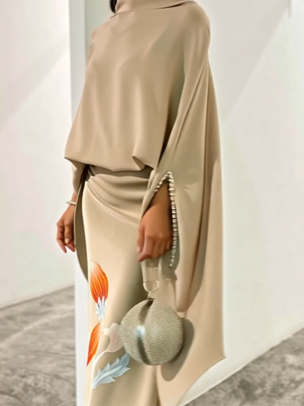 Isadora | Loose Fit Batwing Sleeve High Neck Skirt Set
