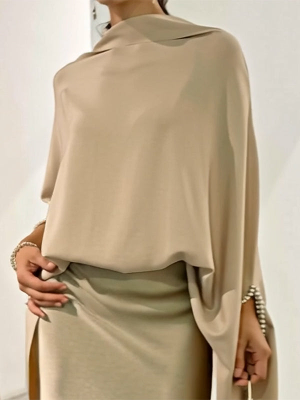 Isadora | Loose Fit Batwing Sleeve High Neck Skirt Set