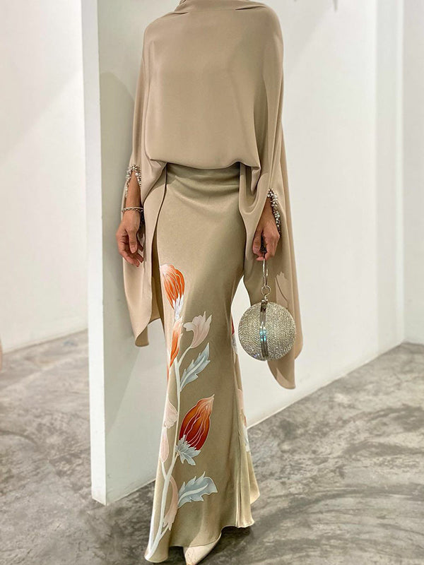 Isadora | Loose Fit Batwing Sleeve High Neck Skirt Set