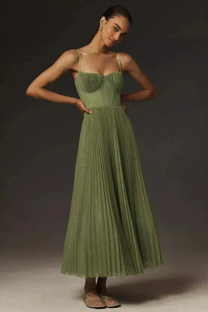 Ivy | Pleated Fit Strappy Midi Dress