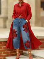 Jade | Loose Fit Wide Leg Flower Print Jean Pants