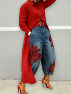 Jade | Loose Fit Wide Leg Flower Print Jean Pants