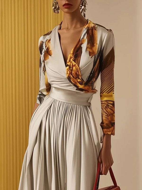 Joanna | Loose Fit Floral Print Pleated V-Neck Jumpsuit