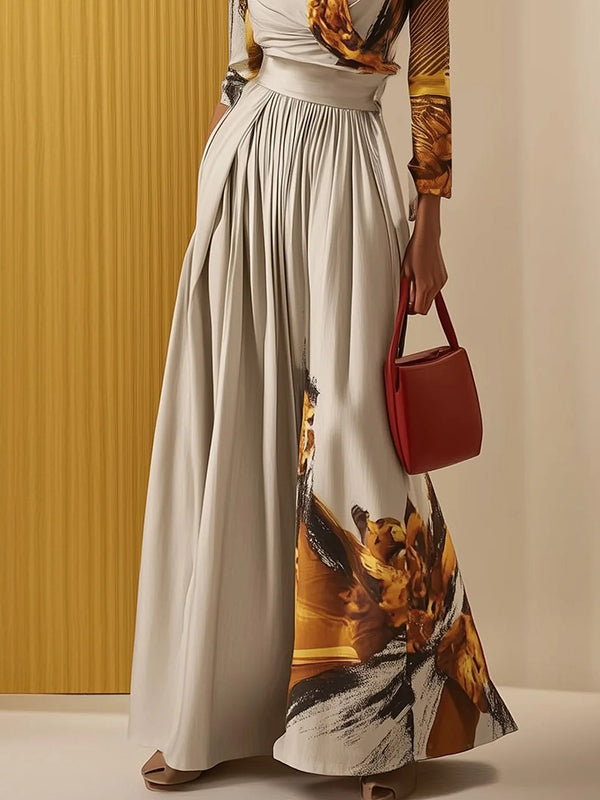 Joanna | Loose Fit Floral Print Pleated V-Neck Jumpsuit