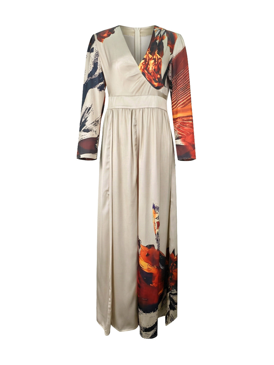 Joanna | Loose Fit Floral Print Pleated V-Neck Jumpsuit