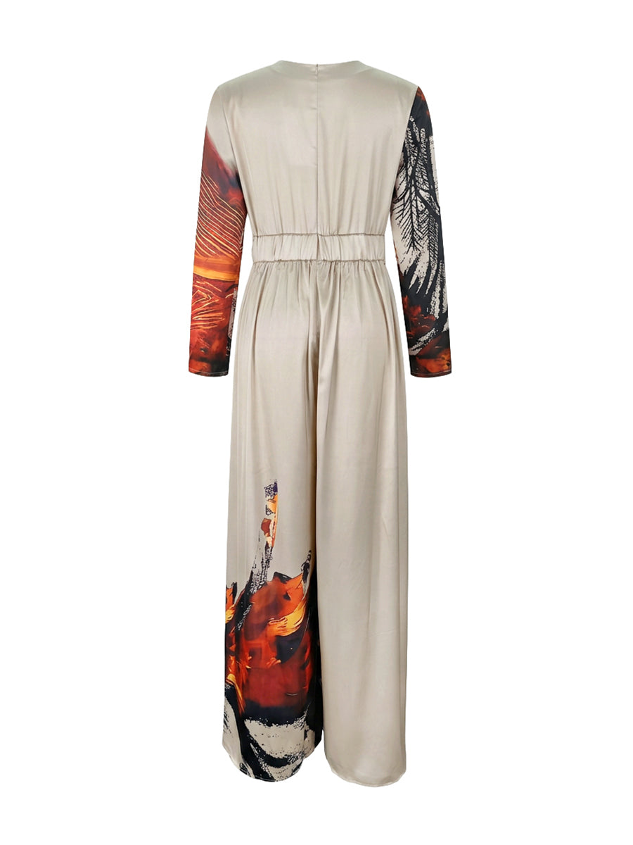 Joanna | Loose Fit Floral Print Pleated V-Neck Jumpsuit