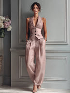 Jocelyn | Sleeveless Button-Front Vest and Wide-Leg Trousers Set