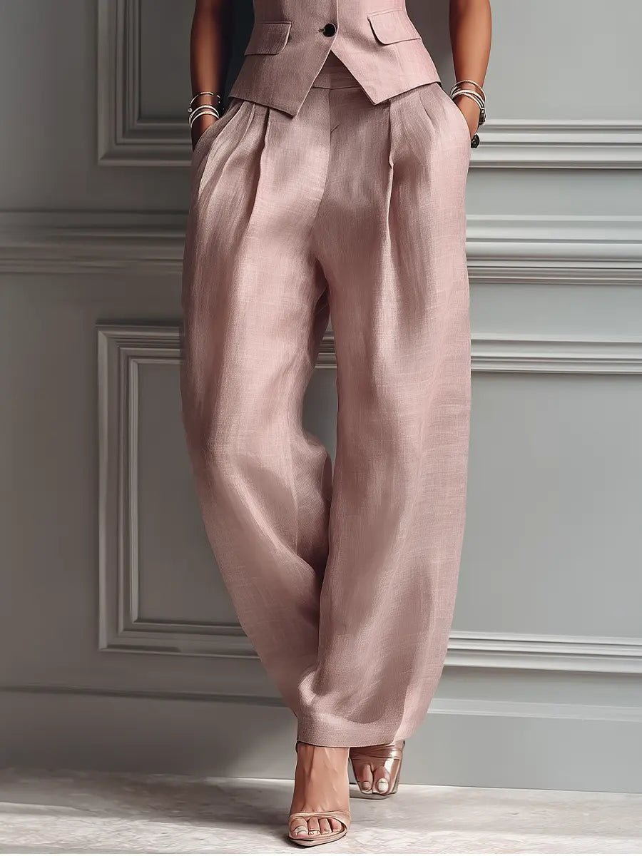 Jocelyn | Sleeveless Button-Front Vest and Wide-Leg Trousers Set