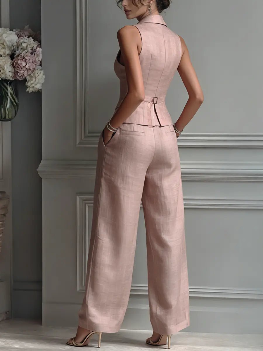 Jocelyn | Sleeveless Button-Front Vest and Wide-Leg Trousers Set