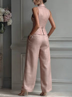 Jocelyn | Sleeveless Button-Front Vest and Wide-Leg Trousers Set