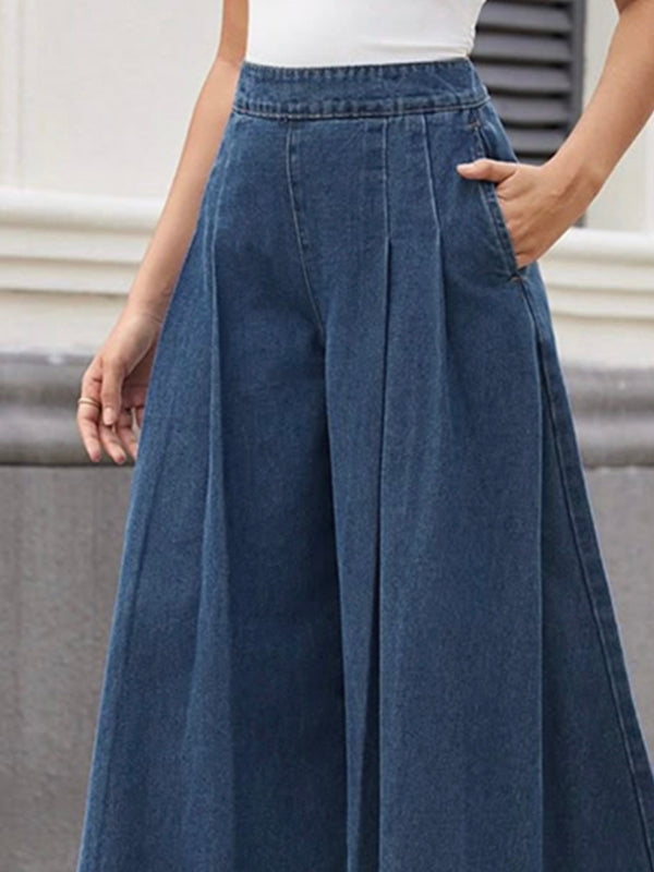 Juliana | Loose Fit Wide Leg Pleated Jean Pants