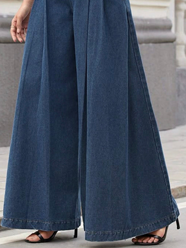 Juliana | Loose Fit Wide Leg Pleated Jean Pants