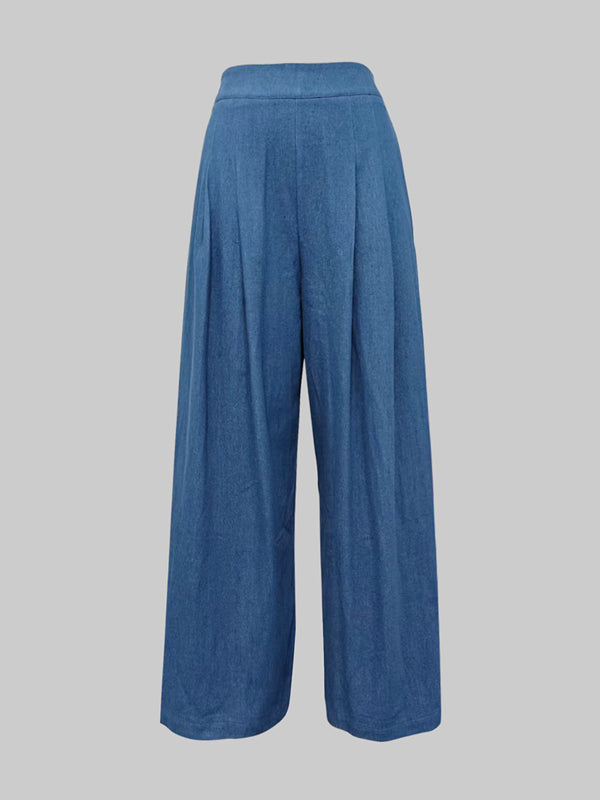 Juliana | Loose Fit Wide Leg Pleated Jean Pants