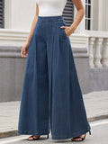 Juliana | Loose Fit Wide Leg Pleated Jean Pants