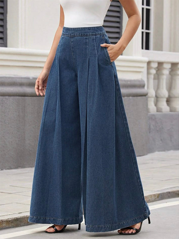 Juliana | Loose Fit Wide Leg Pleated Jean Pants
