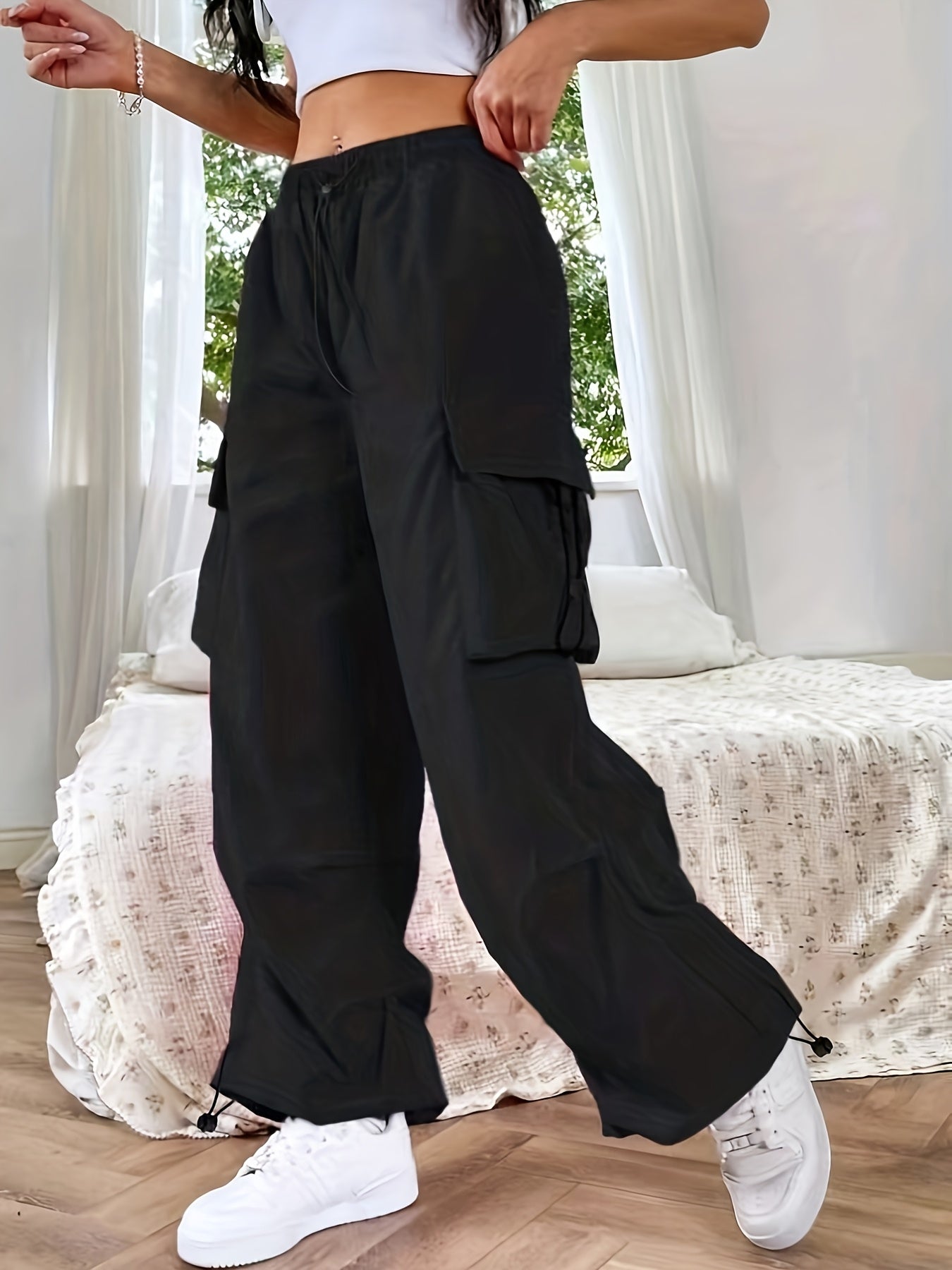 Justine | Wide Leg Cargo Pocket Casual Pants