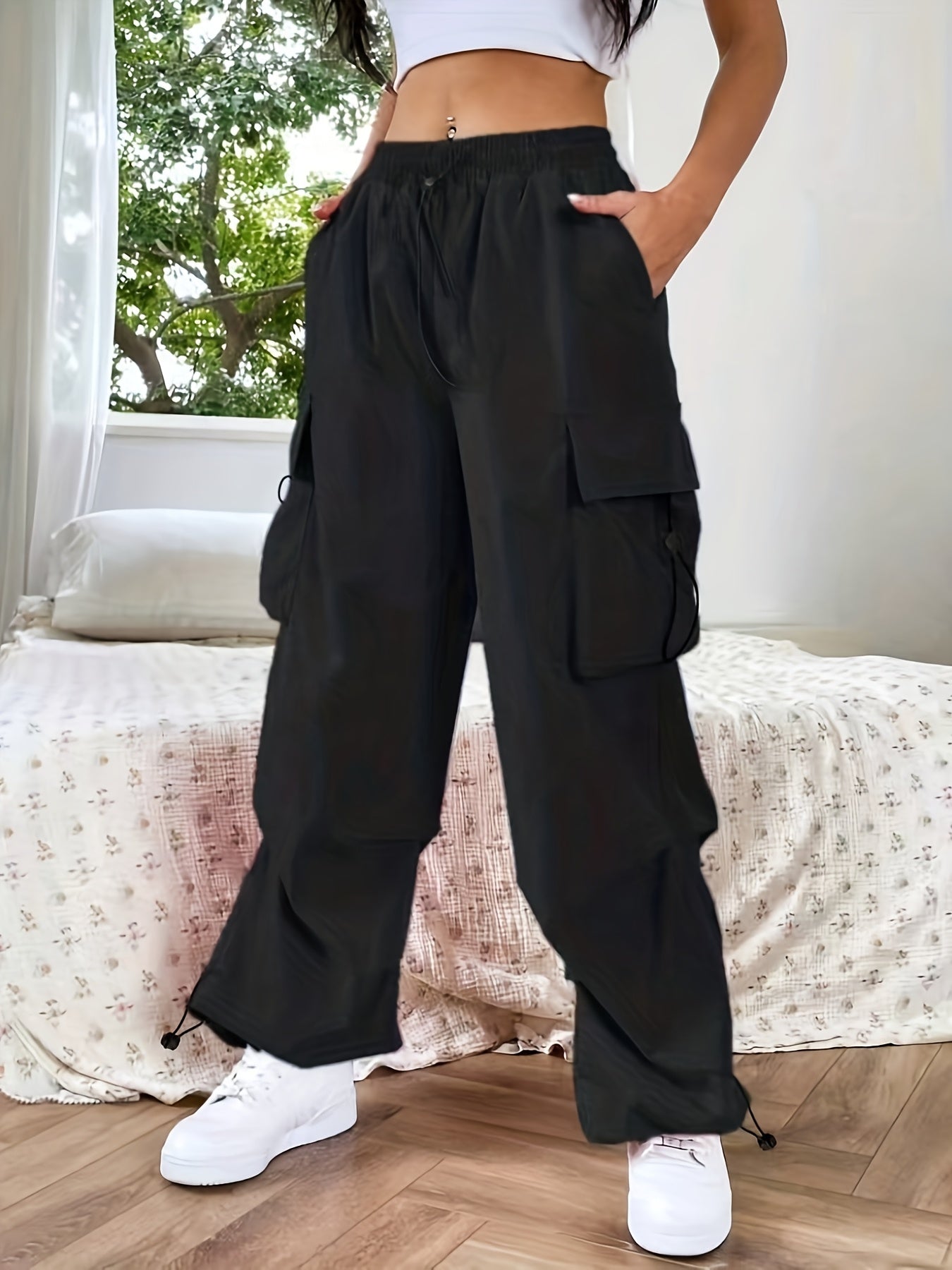 Justine | Wide Leg Cargo Pocket Casual Pants