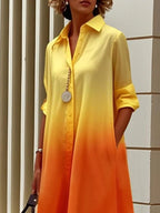 Kate | Loose Fit Long Sleeve Gradient Lapel Midi Shirt Dress