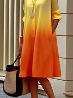 Kate | Loose Fit Long Sleeve Gradient Lapel Midi Shirt Dress