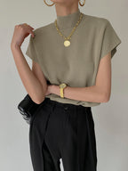 Katya | Slim Fit Mock Neck Short Sleeve Top