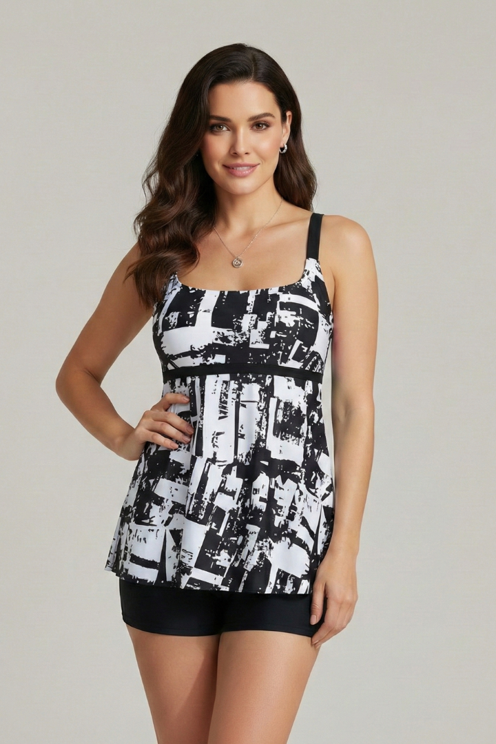 Kira | Printed Relaxed Fit Tankini Set with Shorts