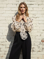 Leila | Loose Fit Long Sleeve Polka Dot Ruffle Blouse