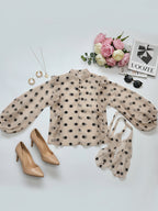 Leila | Loose Fit Long Sleeve Polka Dot Ruffle Blouse