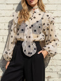 Leila | Loose Fit Long Sleeve Polka Dot Ruffle Blouse